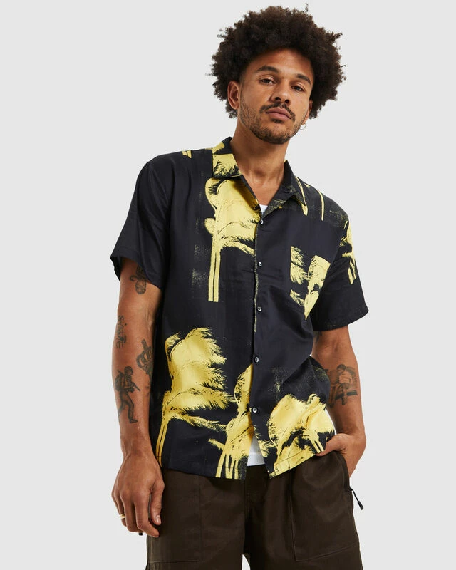 Hawaiian Short Sleeve Shirt Windy Nice Black/Yellow 8 Hawaiian Short Sleeve Shirt Windy Nice Black/Yellow - Image 6