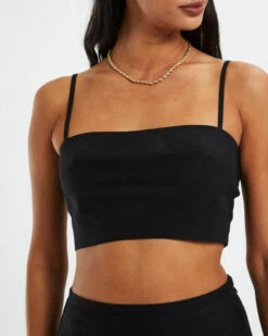Delilah Linen Bandeau Top Black -Insight Shop 6 28911