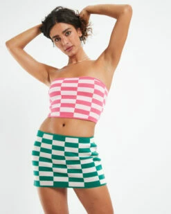 Insight Tetris Check Knit Micro Skirt Green -Insight Shop 6 35542