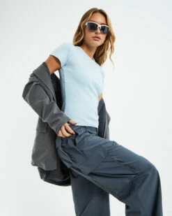 Ribbed Longline Fitted Tee Ice Blue 13 Ribbed Longline Fitted Tee Ice Blue -Insight Shop 6 38144