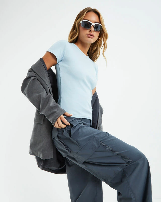 Ribbed Longline Fitted Tee Ice Blue 8 Ribbed Longline Fitted Tee Ice Blue - Image 6