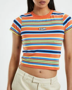 Striped Ringer Baby Tee Orange Assorted -Insight Shop 6 39084