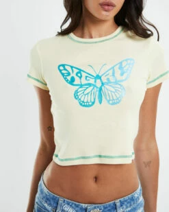 Butterfly Glitter Baby Tee Yellow 13 Butterfly Glitter Baby Tee Yellow -Insight Shop 6 39096