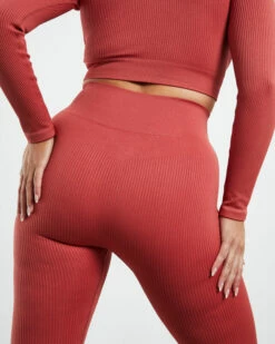 Full Length Rib Leggings Red -Insight Shop 6 42570