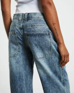 Emison Low Rise Paneled Straight Leg Jeans Faded Stone Wash Blue -Insight Shop 6 47732