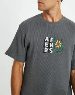 Afends Flowerbed Recycled Waffle Retro Fit Short Sleeve T-Shirt Steel Grey -Insight Shop 6 48050