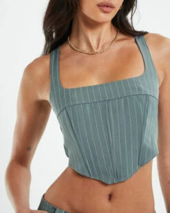 Kristen Dipped Hem Square Neck Corset Top Green 13 Kristen Dipped Hem Square Neck Corset Top Green -Insight Shop 6 51404