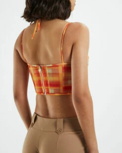Viccy Strappy Cross Front Corset Check Orange -Insight Shop 6 51534
