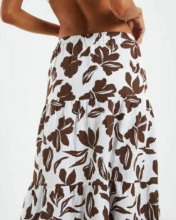 Niah Linen Tiered Midi Skirt Brown/White -Insight Shop 6 52837