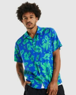 Hawaiian Short Sleeve Shirt Daisy Trippin Blue/Green -Insight Shop 6 54377