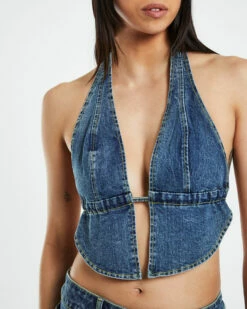 Trinity Butterfly Hem Denim Halter Top Blue 13 Trinity Butterfly Hem Denim Halter Top Blue -Insight Shop 6 55278