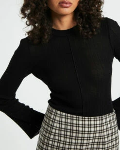 Porter Sheer Ribbed Seam Long Sleeve Top Black -Insight Shop 6 58256