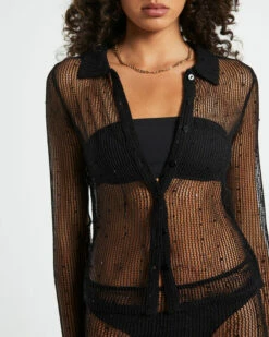 Scarlet Mesh Long Sleeve Knit Shirt Black -Insight Shop 6 59468