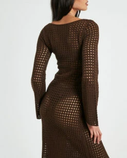Kimmy Crochet Stripe Midi Dress Chocolate In Brown 13 Kimmy Crochet Stripe Midi Dress Chocolate In Brown -Insight Shop 6 62239