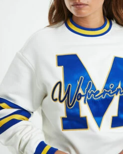 Michigan Letter Mark Panelled Crew Jumper Vintage White -Insight Shop 6 6294