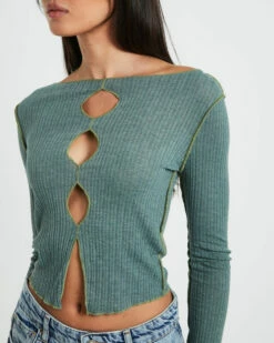 BDG Urban Outfitters BDG Cut Out Long Sleeve Top Green -Insight Shop 6 73031