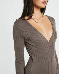 Mara Wrap Knit Midi Dress Mocha -Insight Shop 6 73157