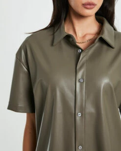 Phoebe Leather Look Shirt In Putty -Insight Shop 6 73181