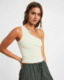 Luxe Knitted One Shoulder Top In Vintage Stone -Insight Shop 6 73455