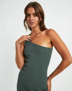 Luxe Knitted One Shoulder Mini Dress In Green -Insight Shop 6 73466