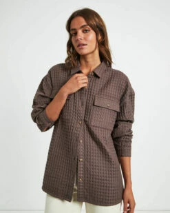 Posey Oversized Waffle Shirt Mocha -Insight Shop 6 73581