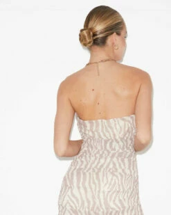 Studio Cassie Ruched Low Strapless Dress In Beige -Insight Shop 6 73778