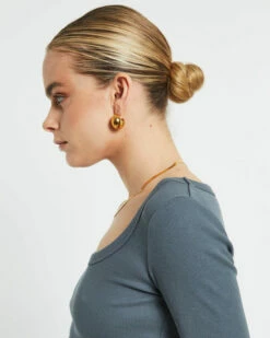 Open Neck Long Sleeve Top In Slate Grey -Insight Shop 6 73803