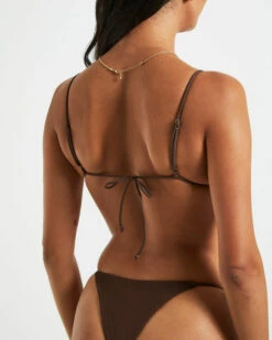 Rib Skinny Strap Triangle Bikini Top In Chocolate Brown -Insight Shop 6 74995