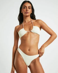Rib Cross Front Bikini Top In Almond White -Insight Shop 6 75066