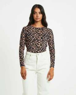 Afends Hazey Recycled Sheer Long Sleeve Top In Black Floral -Insight Shop 6 76144