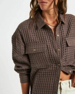Posey Oversized Waffle Shirt Mocha -Insight Shop 7 73520