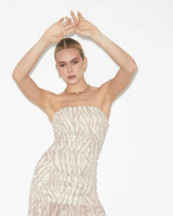 Studio Cassie Ruched Low Strapless Dress In Beige -Insight Shop 7 73779