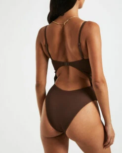 Rib Underwire One Piece In Chocolate Brown -Insight Shop 7 75141
