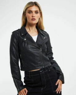 Stella Leather Look Biker Jacket Black -Insight Shop 9 58838